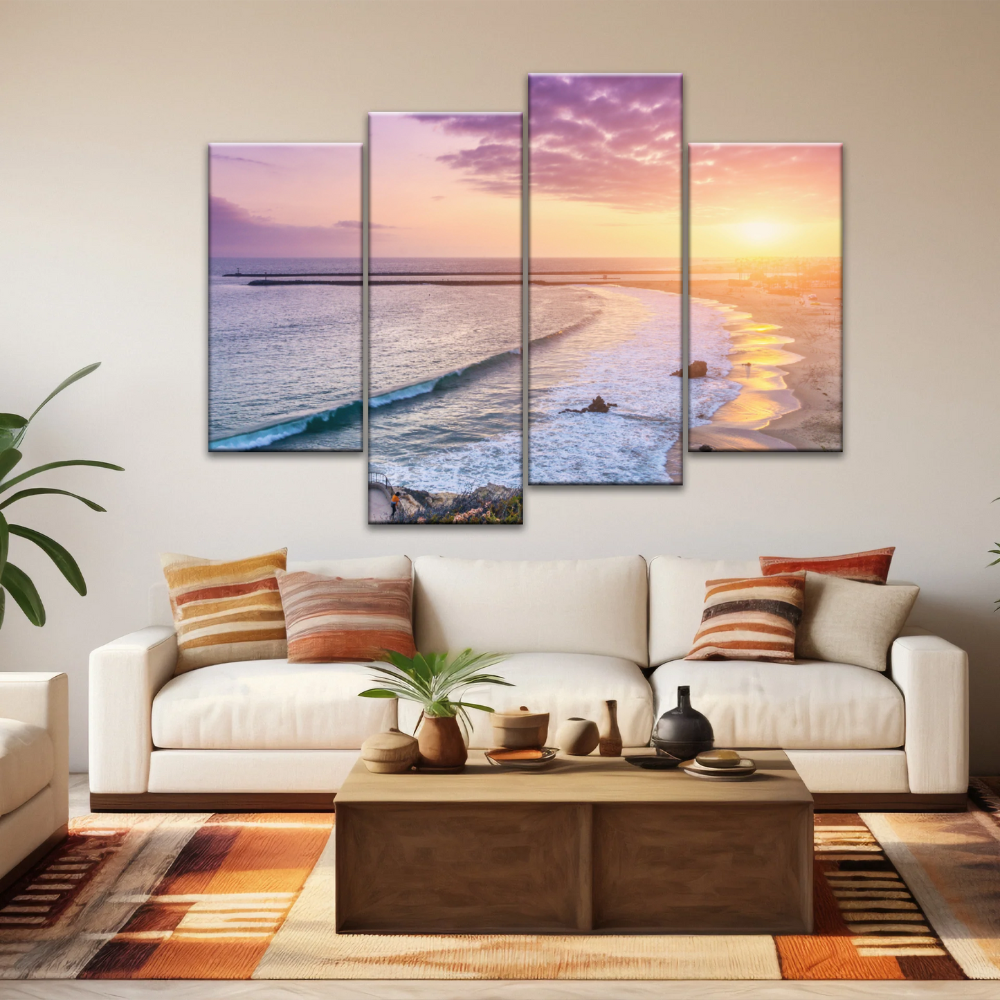Purple Sky At Seaside Sunset Printing Canvas Photos