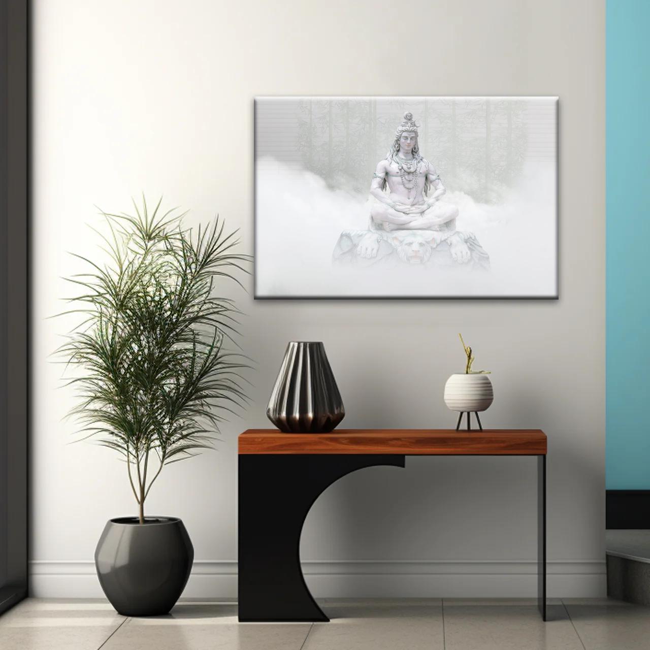 Hindu Deity Statue Shiva in the Mist Canvas Prints Wall Art