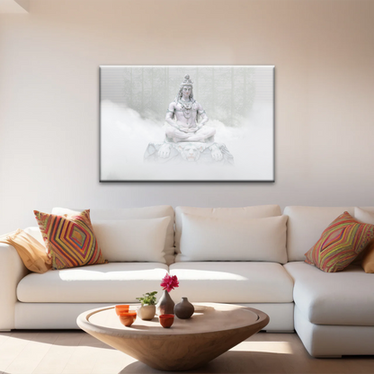 Hindu Deity Statue Shiva in the Mist Canvas Prints Wall Art