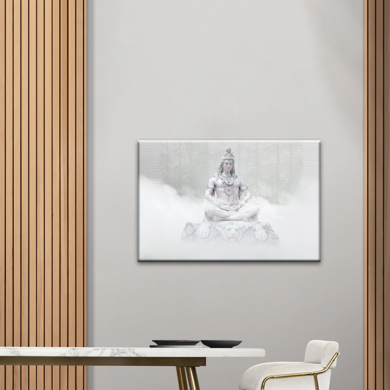 Hindu Deity Statue Shiva in the Mist Canvas Prints Wall Art