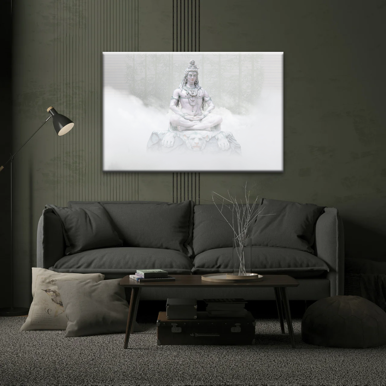 Hindu Deity Statue Shiva in the Mist Canvas Prints Wall Art