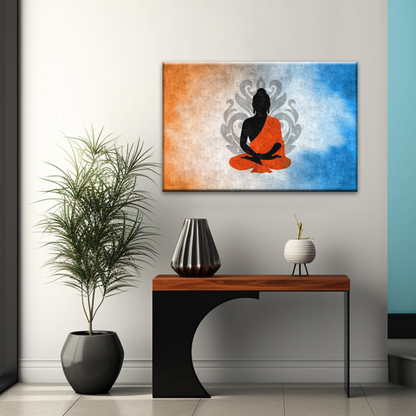 Silhouette Of Sitting Buddha Meditating With Lotus Background Canvas Photos
