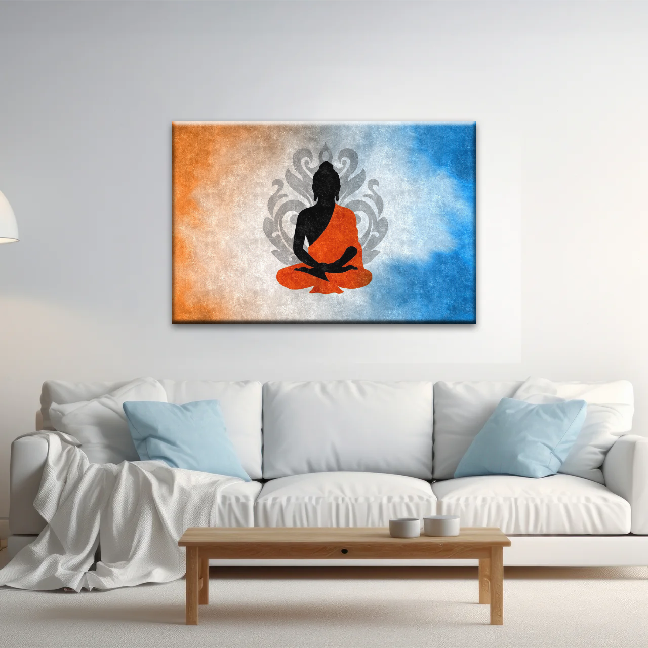 Silhouette Of Sitting Buddha Meditating With Lotus Background Canvas Photos