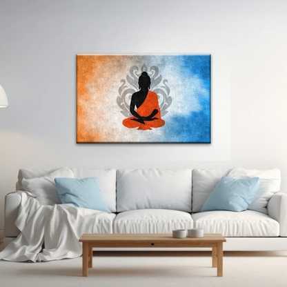 Silhouette Of Sitting Buddha Meditating With Lotus Background Canvas Photos