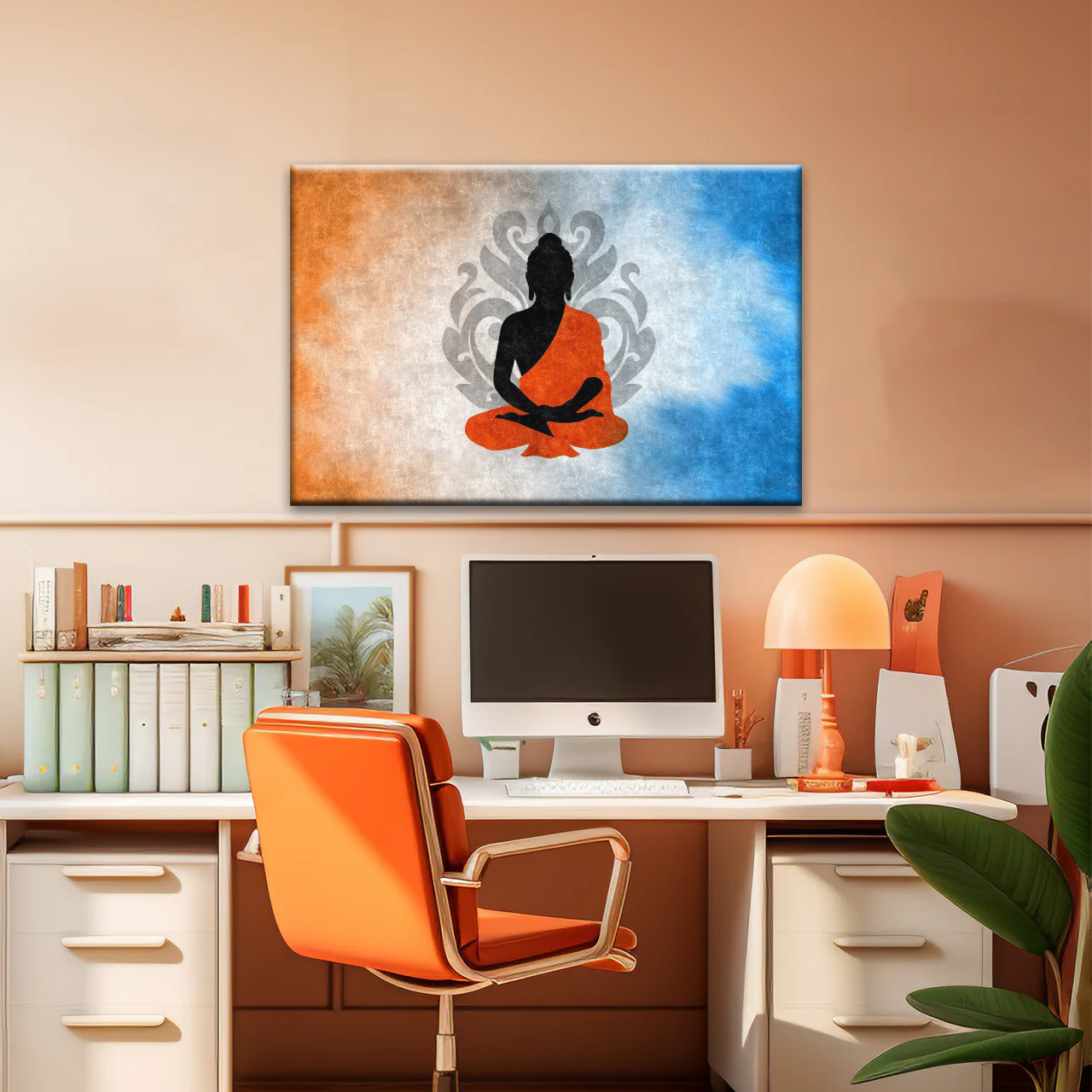 Silhouette Of Sitting Buddha Meditating With Lotus Background Canvas Photos
