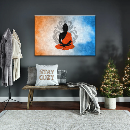 Silhouette Of Sitting Buddha Meditating With Lotus Background Canvas Photos