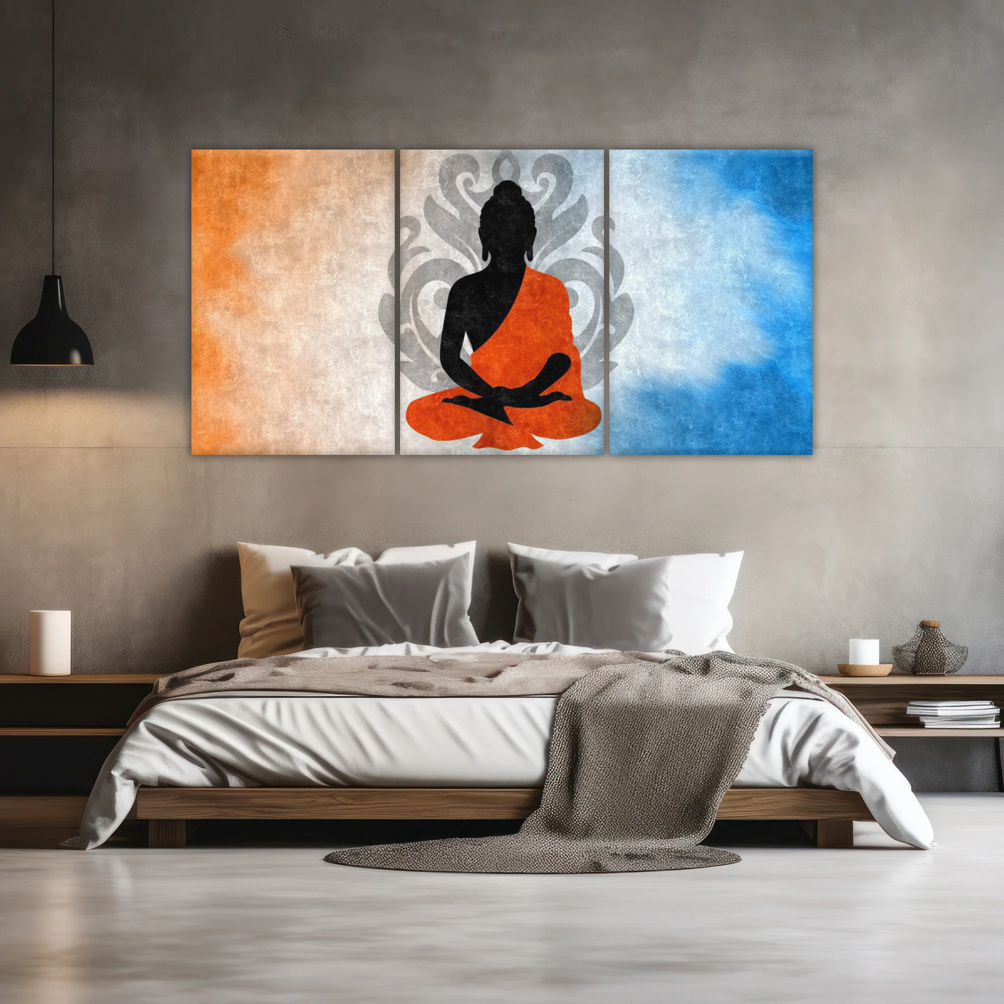 Silhouette Of Sitting Buddha Meditating With Lotus Background Canvas Photos