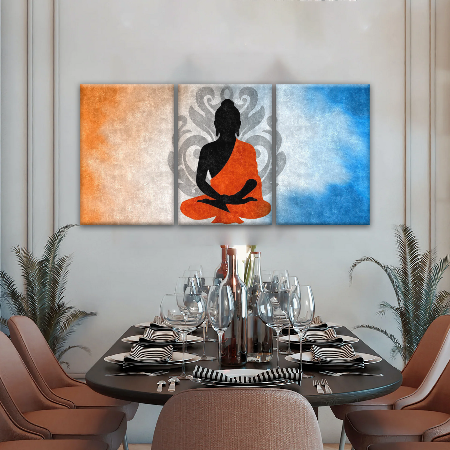 Silhouette Of Sitting Buddha Meditating With Lotus Background Canvas Photos