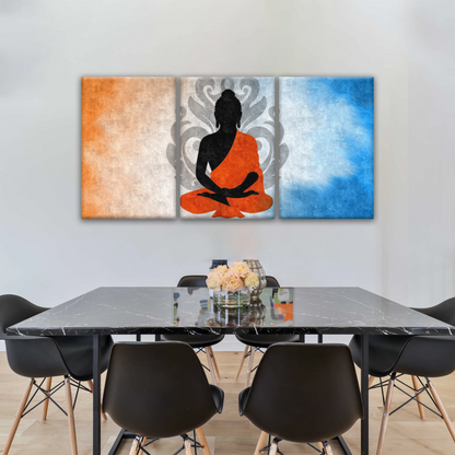 Silhouette Of Sitting Buddha Meditating With Lotus Background Canvas Photos