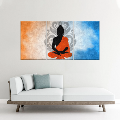 Silhouette Of Sitting Buddha Meditating With Lotus Background Canvas Photos