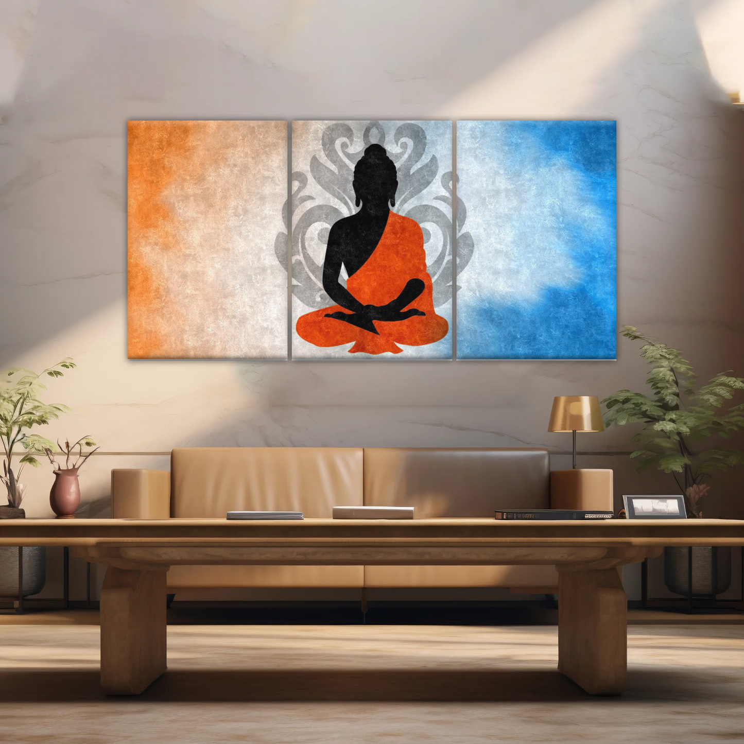 Silhouette Of Sitting Buddha Meditating With Lotus Background Canvas Photos