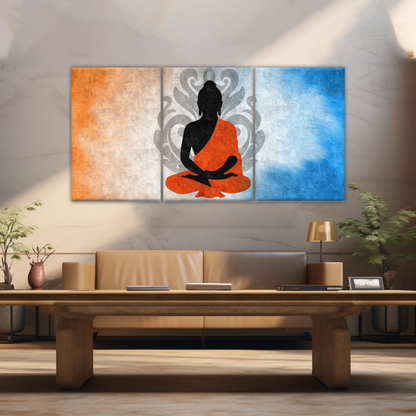Silhouette Of Sitting Buddha Meditating With Lotus Background Canvas Photos