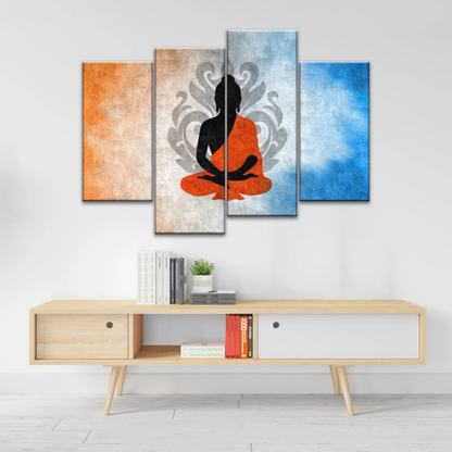 Silhouette Of Sitting Buddha Meditating With Lotus Background Canvas Photos