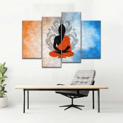 Silhouette Of Sitting Buddha Meditating With Lotus Background Canvas Photos