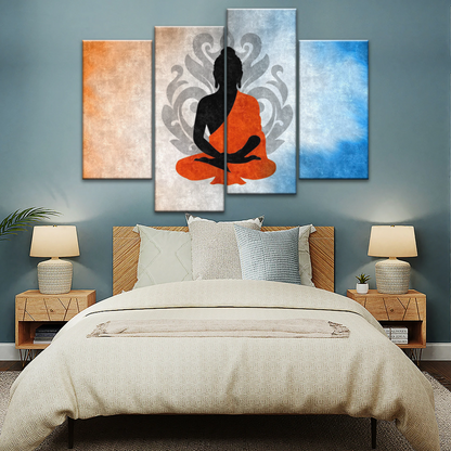 Silhouette Of Sitting Buddha Meditating With Lotus Background Canvas Photos