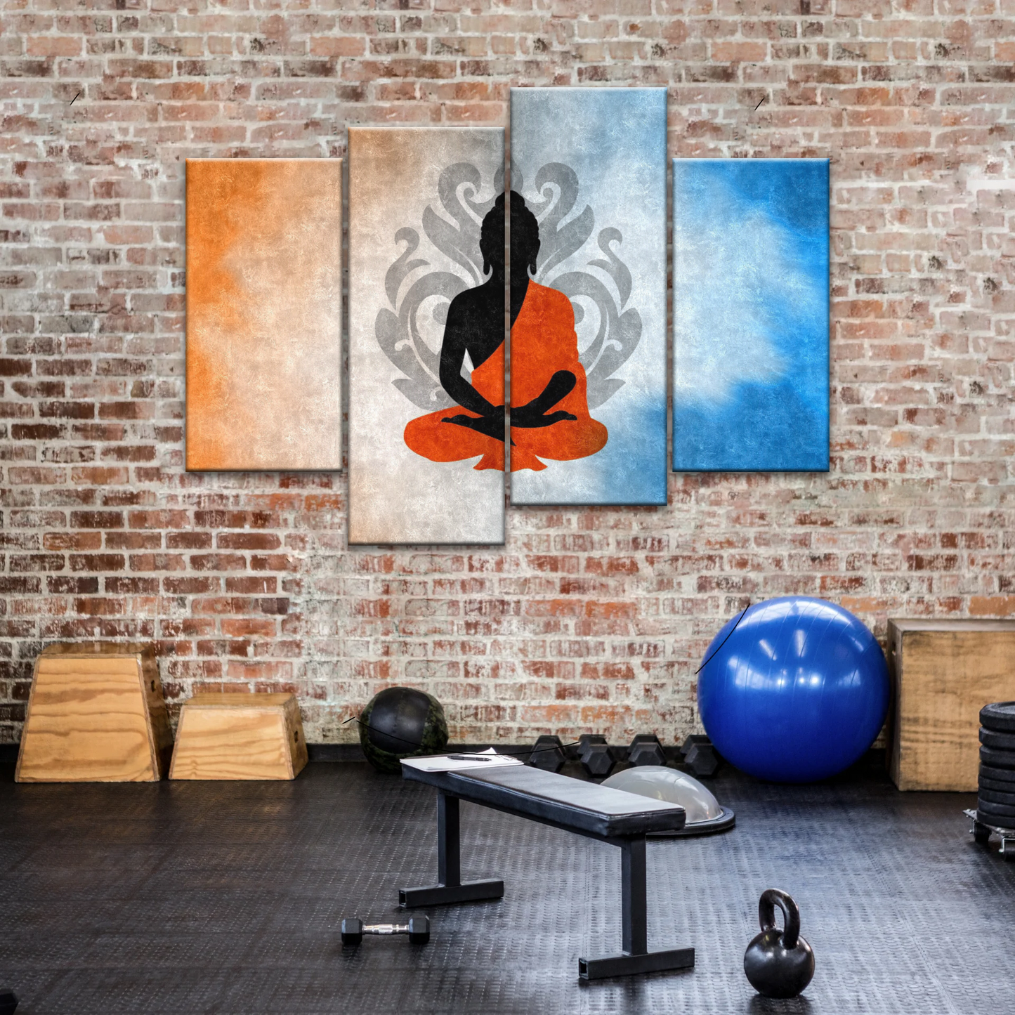 Silhouette Of Sitting Buddha Meditating With Lotus Background Canvas Photos