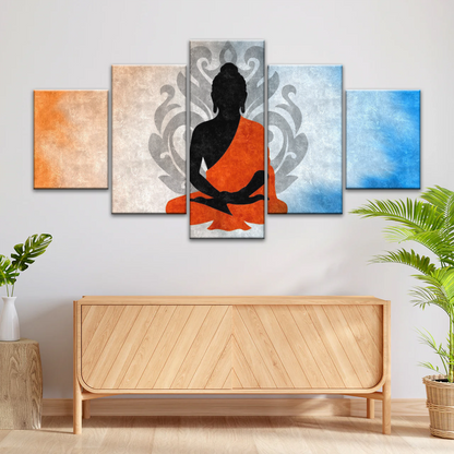 Silhouette Of Sitting Buddha Meditating With Lotus Background Canvas Photos