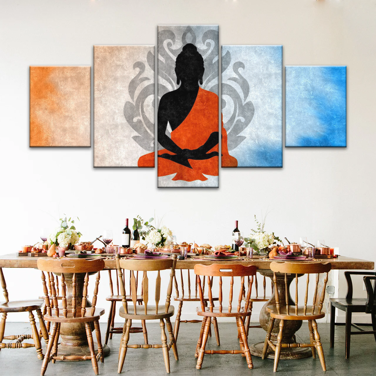Silhouette Of Sitting Buddha Meditating With Lotus Background Canvas Photos
