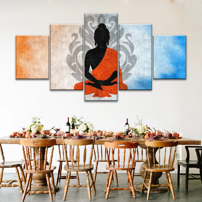 Silhouette Of Sitting Buddha Meditating With Lotus Background Canvas Photos