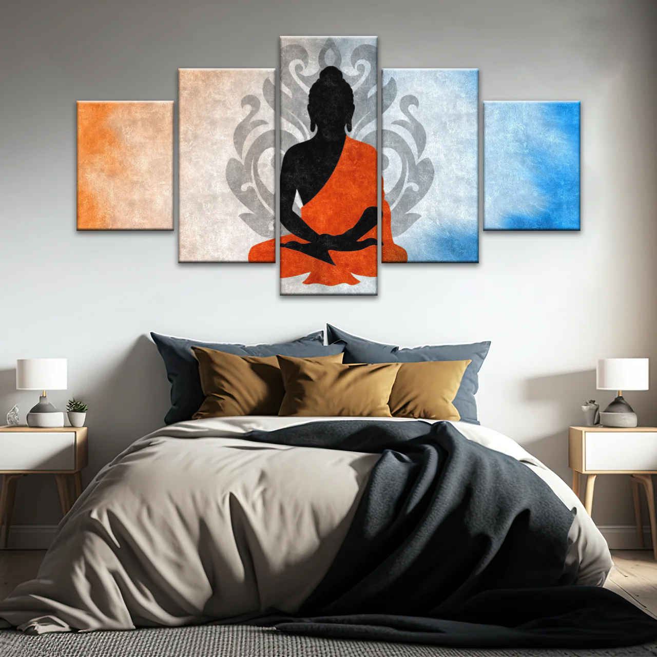 Silhouette Of Sitting Buddha Meditating With Lotus Background Canvas Photos