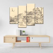Load image into Gallery viewer, Sketch Of Houses And Pagoda With Trees Near Mountains Framed Wall Art