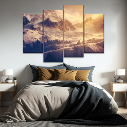 Snow Mountains Under The Golden Sunshine Wall Art Painting