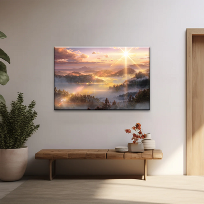Sunrise Over Forest Landscape Canvas Prints Wall Art