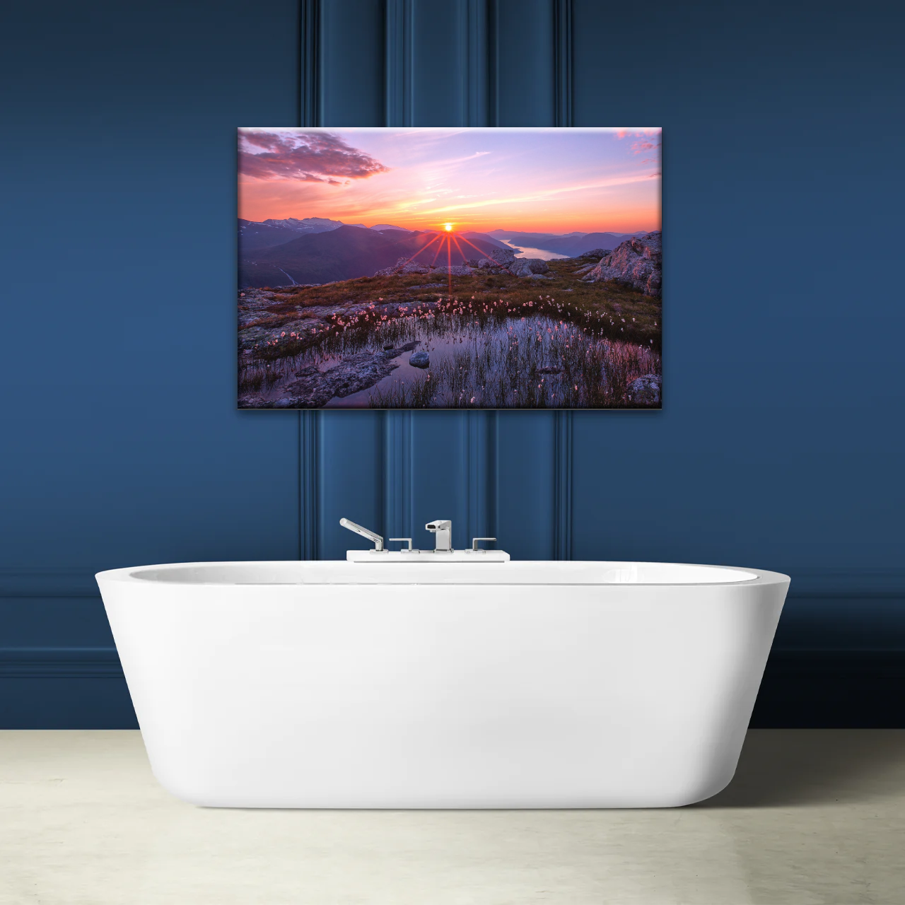 Sunrise Over Mountains Full of Flowers Canvas Photo Prints