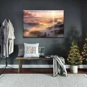 Sunrise Over Forest Landscape Canvas Prints Wall Art