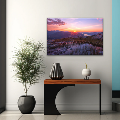 Sunrise Over Mountains Full of Flowers Canvas Photo Prints