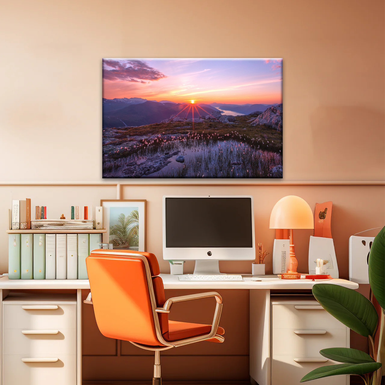 Sunrise Over Mountains Full of Flowers Canvas Photo Prints