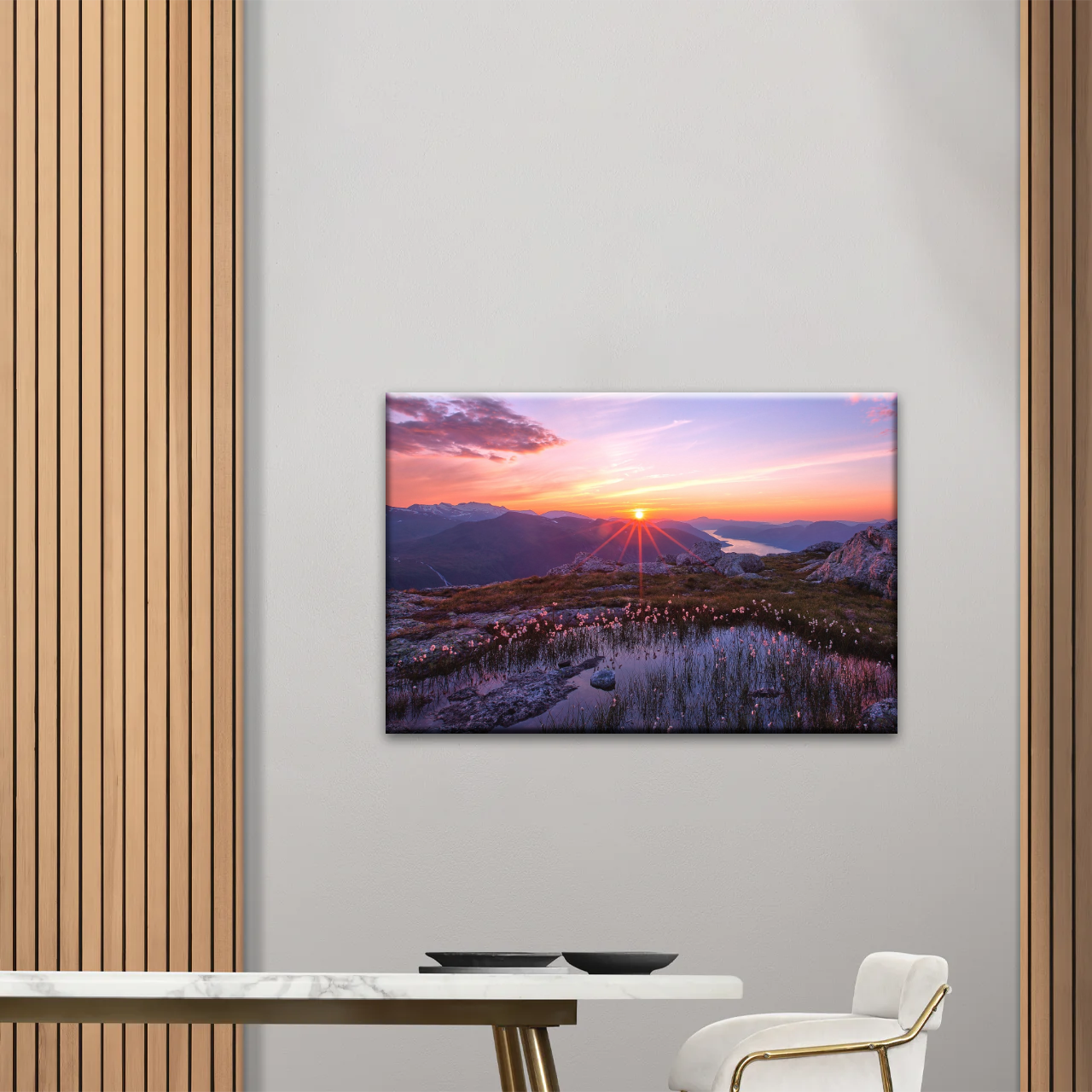 Sunrise Over Mountains Full of Flowers Canvas Photo Prints