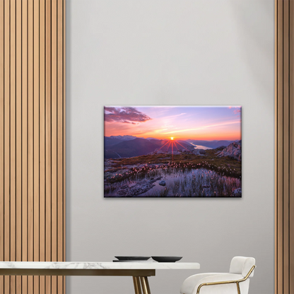 Sunrise Over Mountains Full of Flowers Canvas Photo Prints