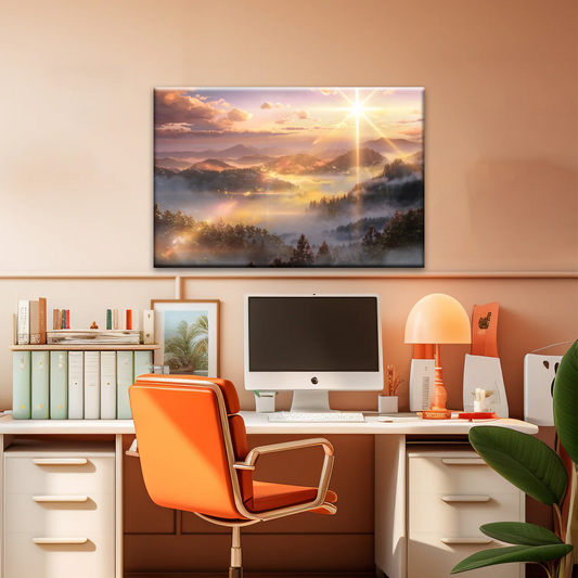 Sunrise Over Forest Landscape Canvas Prints Wall Art