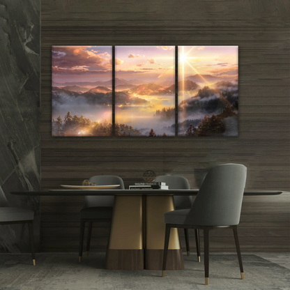 Sunrise Over Forest Landscape Canvas Prints Wall Art