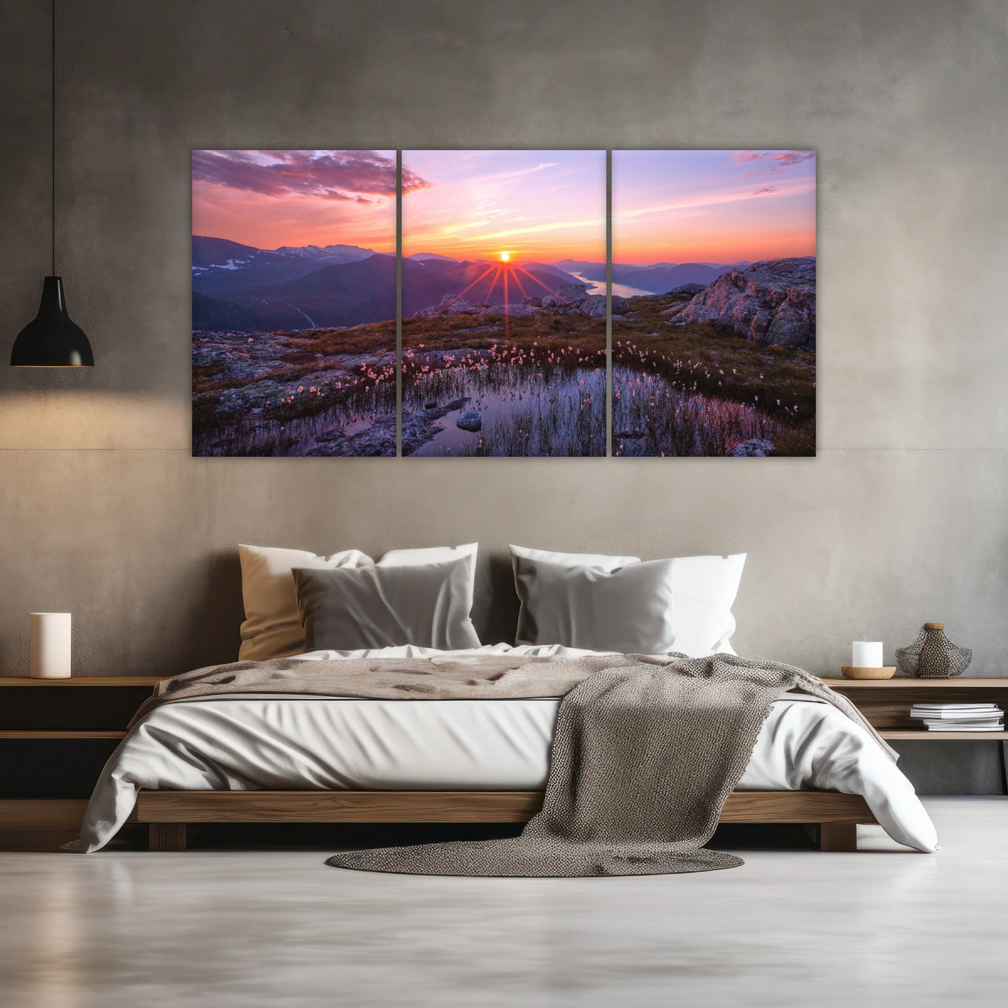 Sunrise Over Mountains Full of Flowers Canvas Photo Prints