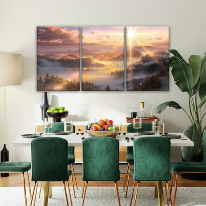 Sunrise Over Forest Landscape Canvas Prints Wall Art