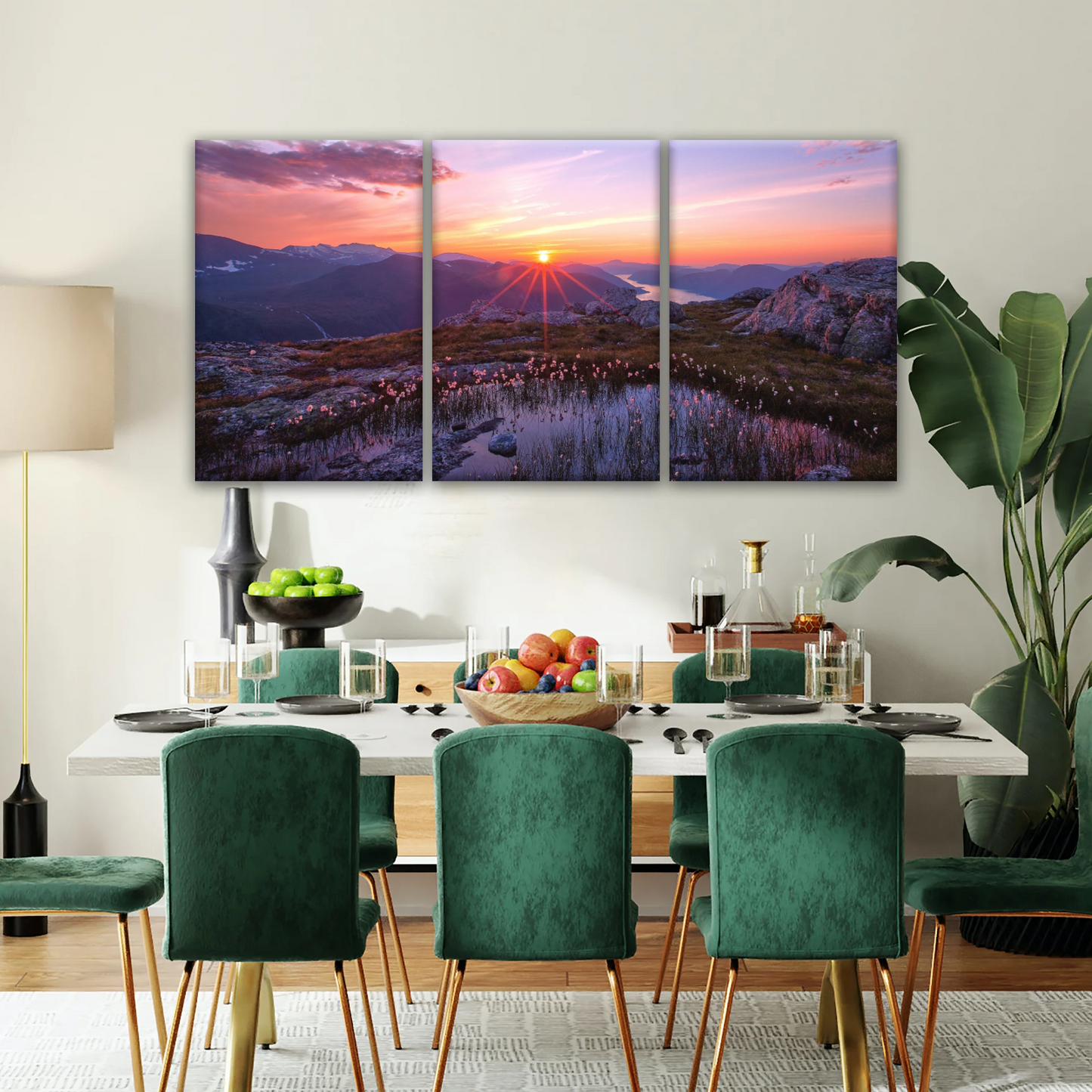 Sunrise Over Mountains Full of Flowers Canvas Photo Prints