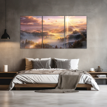 Sunrise Over Forest Landscape Canvas Prints Wall Art