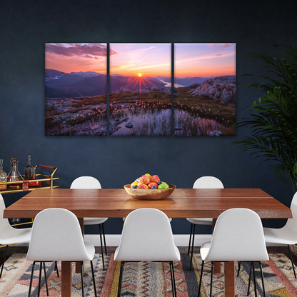 Sunrise Over Mountains Full of Flowers Canvas Photo Prints