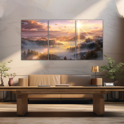 Sunrise Over Forest Landscape Canvas Prints Wall Art