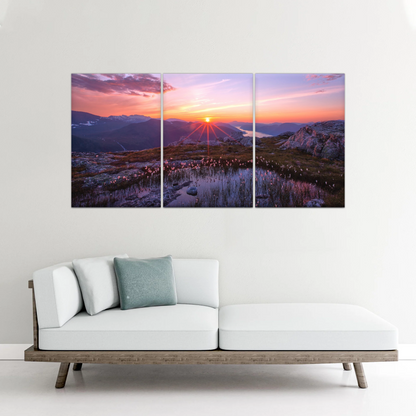 Sunrise Over Mountains Full of Flowers Canvas Photo Prints