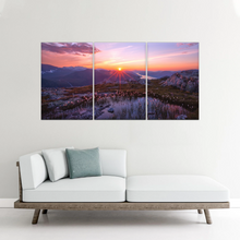 Load image into Gallery viewer, Sunrise Over Mountains Full of Flowers Canvas Photo Prints