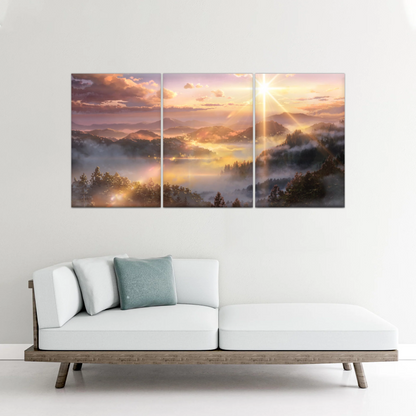 Sunrise Over Forest Landscape Canvas Prints Wall Art