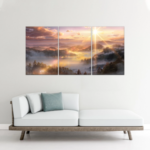 Sunrise Over Forest Landscape Canvas Prints Wall Art