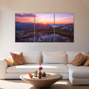 Sunrise Over Mountains Full of Flowers Canvas Photo Prints