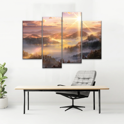 Sunrise Over Forest Landscape Canvas Prints Wall Art