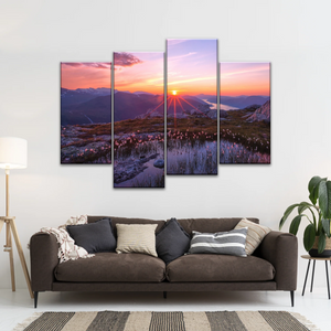 Sunrise Over Mountains Full of Flowers Canvas Photo Prints