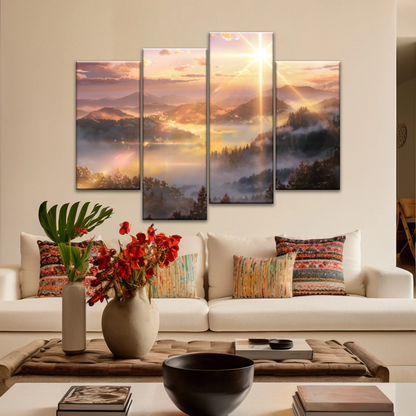 Sunrise Over Forest Landscape Canvas Prints Wall Art