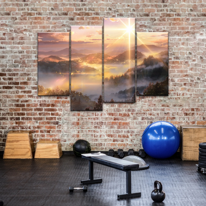 Sunrise Over Forest Landscape Canvas Prints Wall Art